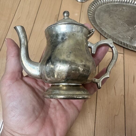 GODINGER SILVER ART Vintage Silverplate Miniature Tea Set with Tray - Picture 4 of 16